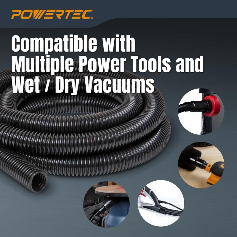 POWERTEC مجموعة خرطوم جمع الغبار POWERTEC 70175 بطول 10 قدم مع 5 ملحقات لأدوات النجارة المنزلية ومكانس الرطب/الجاف - Image 5